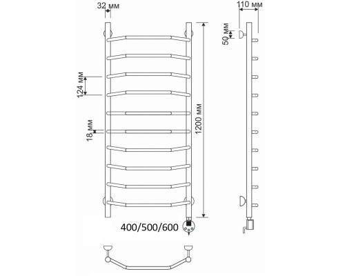 Полотенцесушитель латунный Secado Агата 1 50х120, электрический R, бронза