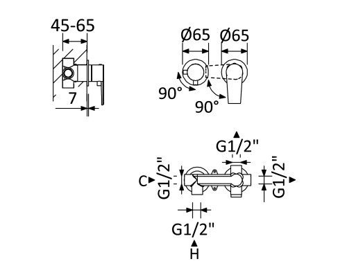 Смеситель для душа Cezares NAUTIC-VDIM2-M-01