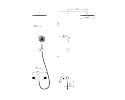 Душевая система с термостатом Wonzon&Woghand, Черный матовый