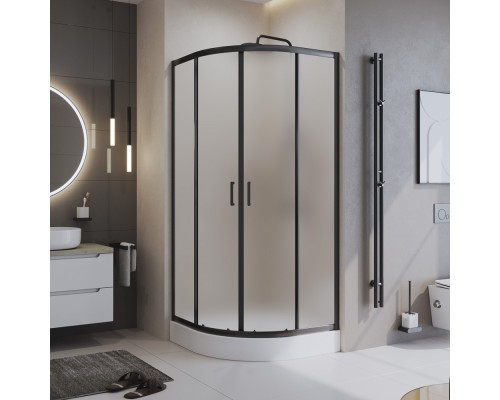 Душевой уголок BelBagno Uno 90х90 UNO-195-R-2-90-P-NERO профиль Черный матовый стекло рифленое