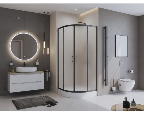 Душевой уголок BelBagno Uno 90х90 UNO-195-R-2-90-P-NERO профиль Черный матовый стекло рифленое