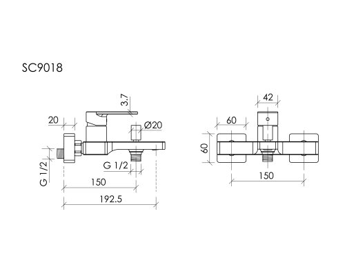 Смеситель для ванны и душа SANCOS Studio, хром, SC9018CH