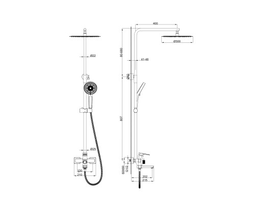 Душевая система Wonzon&Woghand, Темный графит
