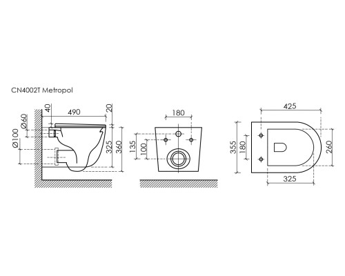 Подвесной унитаз Ceramicanova Metropol безободковый, смыв торнадо