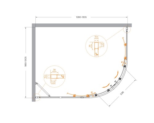 Душевой уголок Cezares Molveno 130x100 MOLVENO-RH-2-130/100-C-Cr-IV профиль Хром стекло прозрачное