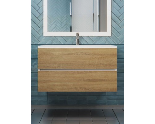 Тумба под раковину 90 см, Uperwood Barsa, белая/дуб сонома