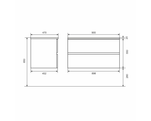 Тумба под раковину 90 см, Uperwood Barsa, черная/дуб сонома