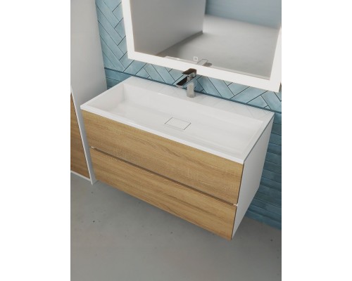 Тумба под раковину 90 см, Uperwood Barsa, белая/дуб сонома