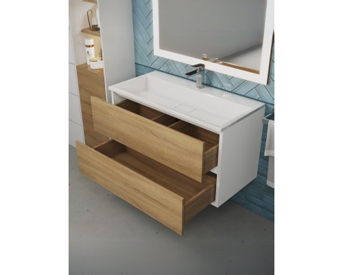 Тумба под раковину 90 см, Uperwood Barsa, белая/дуб сонома