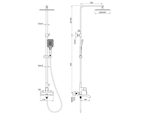 Душевая система Wonzon&Woghand, Черный матовый