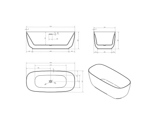 Ванна акриловая Vincea VBT-631 1700x750x600 белый слив-перелив в комплекте белый