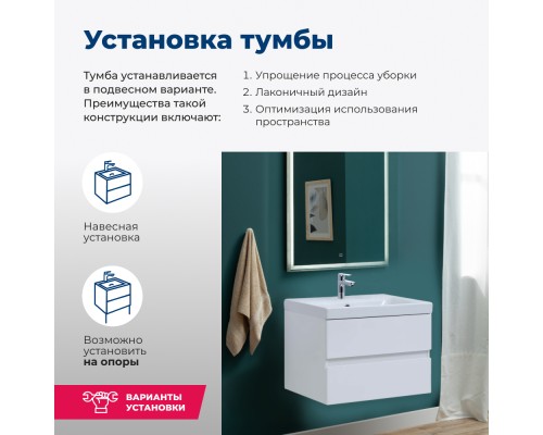 Тумба под раковину Aquanet Беркли 60 подвесная Белый глянец
