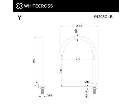 Излив отдельностоящий Whitecross Y1203GLB брашированное золото