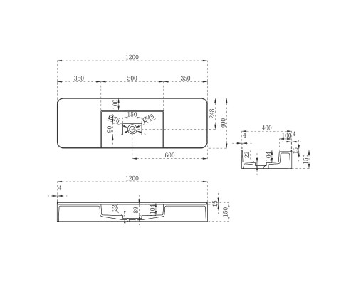 Раковина из искусственного камня Vincea VWB-6S312MW 1200x400x150 подвесная белый матовый