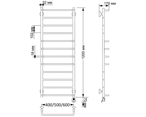 Полотенцесушитель латунный Secado Верона 1 40х120, электрический L, бронза