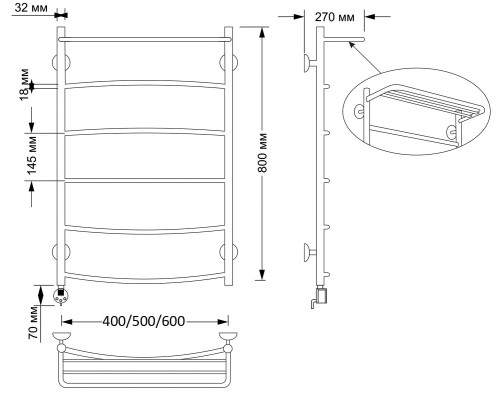 Полотенцесушитель латунный Secado Милан 4 40х80, электрический R, бронза