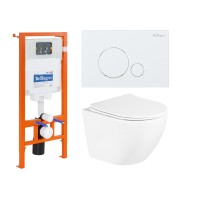 Комплект унитаза с инсталляцией BelBagno Uno BB3105CHR/SC/BB002-80/BB014-SR-BIANCO с сиденьем Микролифт и Белой клавишей смыва