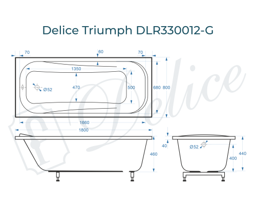 Ванна из литьевого мрамора Delice Triumph 180х80 глянцевая