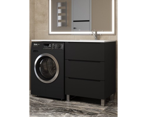 Тумба под стиральную машину Uperwood Tanos 60 см, напольная, черная, 3 ящика