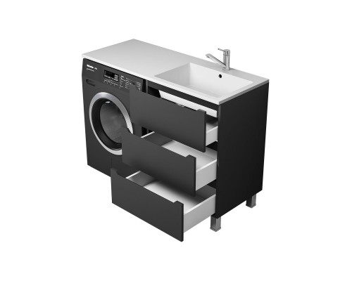 Тумба под стиральную машину Uperwood Tanos 60 см, напольная, черная, 3 ящика