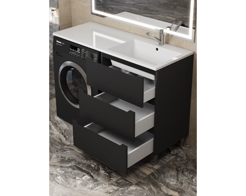 Тумба под стиральную машину Uperwood Tanos 60 см, напольная, черная, 3 ящика