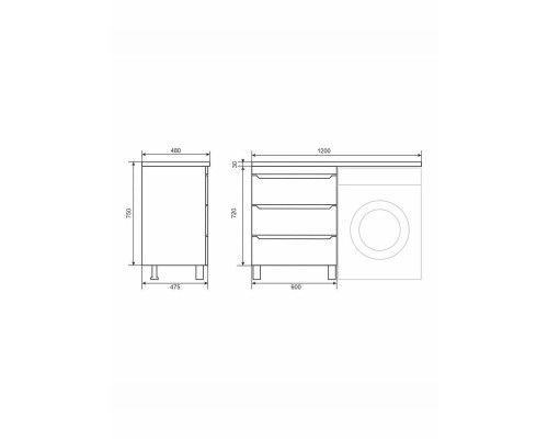 Тумба под стиральную машину Uperwood Tanos 60 см, напольная, черная, 3 ящика