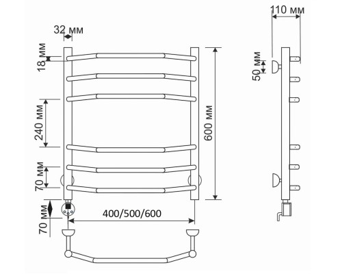 Полотенцесушитель латунный Secado Агата 2 50х60, электрический R, бронза
