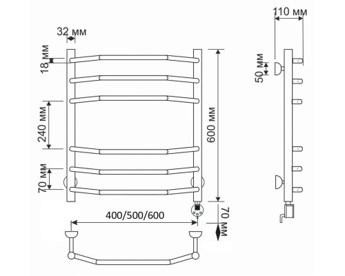 Полотенцесушитель латунный Secado Агата 2 50х60, электрический R, бронза
