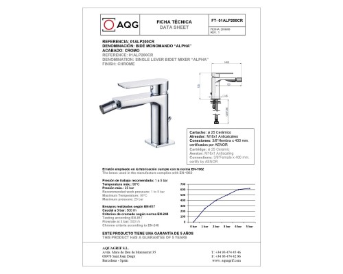 Смеситель для биде однорычажный AQG Alpha, хром