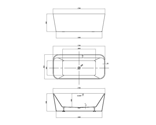 Ванна акриловая Vincea VBT-401-1700MW 1700x800x580 белый мат со сливом хром