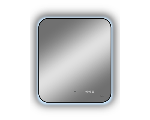 Зеркало Reflection Black View с подсветкой, бесконтактным сенсором, часами 60х70