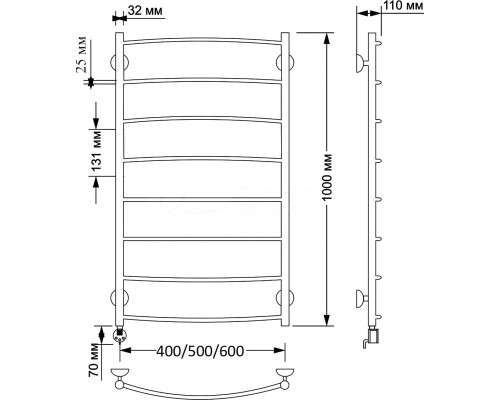 Полотенцесушитель латунный Secado Милан 1 плюс 50х100, электрический R, бронза