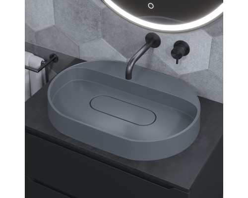 Раковина накладная овальная Uperwood Tanos Quartz 55 см, серая, "бетон"