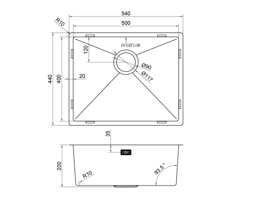 Кухонная мойка Reflexion Como RX2054BL оружейная сталь