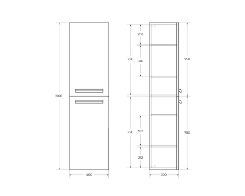 Шкаф пенал Cezares Eco 40 ECO-1500-2A-SC-SPF-P подвесной Sapfiro