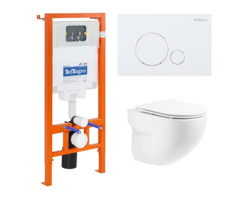 Комплект унитаза с инсталляцией BelBagno Onda BB066CHR/BB870SC/BB002-80/BB014-SR-BIANCO с сиденьем Микролифт и Белой клавишей смыва