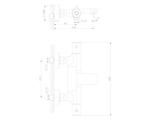 Cмеситель для ванны с термостатом Raiber premium RPB-008 Graceful, матовый черный
