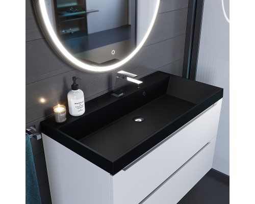 Раковина для ванной кварцевая Uperwood Classic Quartz 90х45х15 см, черная матовая, космос