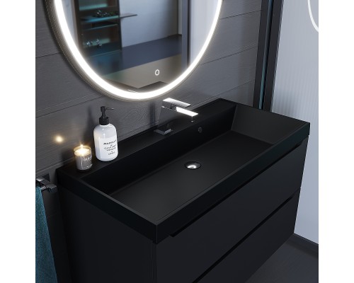 Раковина для ванной кварцевая Uperwood Classic Quartz 90х45х15 см, черная матовая, космос