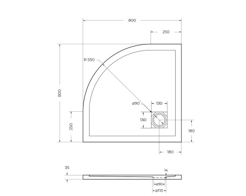 Душевой поддон из искусственного камня BelBagno Uno 80x80 TRAY-MR-UNO-R-80-550-35-W-CR Белый