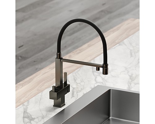 Смеситель для кухни SANCOS Moro SC4006GG с подключением фильтра для воды, вороненая сталь