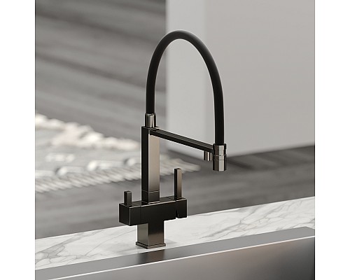 Смеситель для кухни SANCOS Moro SC4006GG с подключением фильтра для воды, вороненая сталь