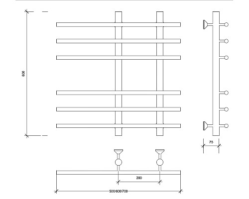 Полотенцесушитель латунный Secado Турин 3 60х20х50, водяной, бронза