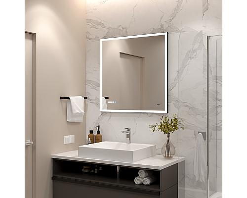 Зеркало Reflection Ghost с LED подсветкой, сенсором и часами 80х80