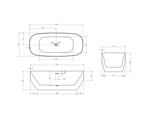 Ванна акриловая Vincea 1700x750x600 белый слив-перелив в комплекте белый