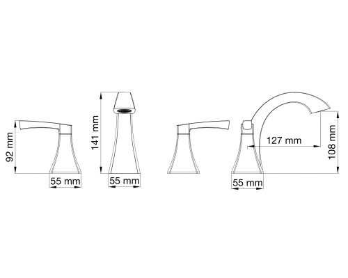 Смеситель для раковины на 3 отверстия Wonzon&Woghand, Черный матовый