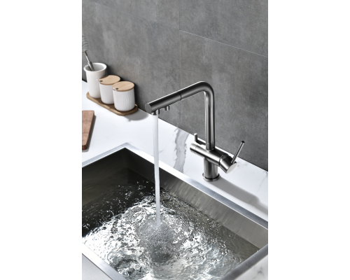 Смеситель для кухни Paulmark Serpentine Se213222-GM Вороненая сталь