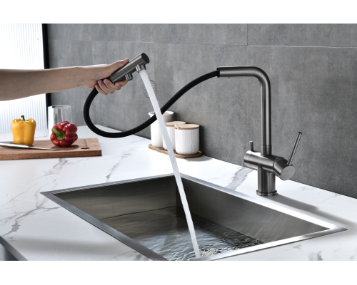 Смеситель для кухни Paulmark Serpentine Se213222-GM Вороненая сталь