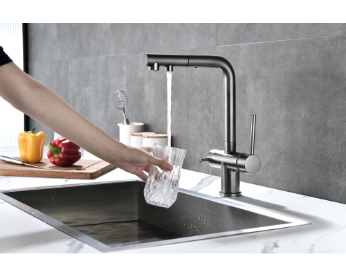 Смеситель для кухни Paulmark Serpentine Se213222-GM Вороненая сталь