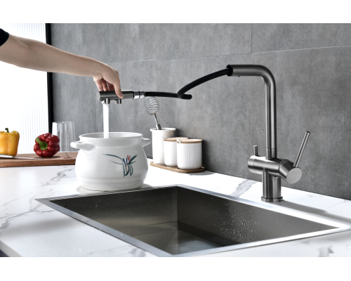 Смеситель для кухни Paulmark Serpentine Se213222-GM Вороненая сталь